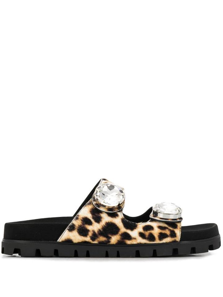 Miu Miu Embellished Leopard Sandals - Brown