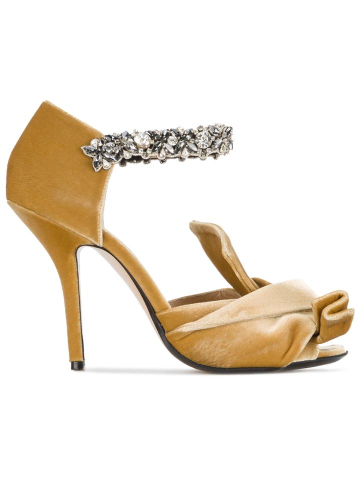 No21 Yellow Velvet Crystal 110 Sandals - Yellow & Orange