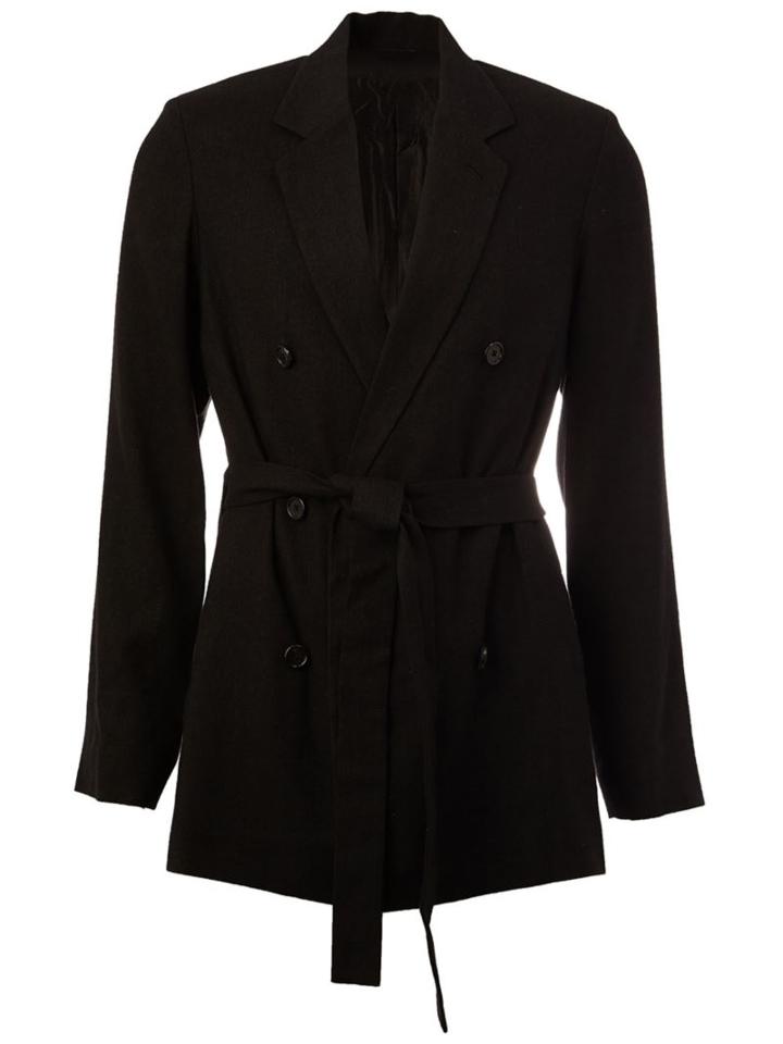 Ann Demeulemeester Belted Blazer, Men's, Size: Small, Black, Cotton/linen/flax/nylon/wool