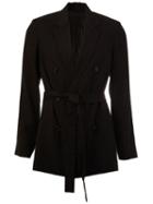 Ann Demeulemeester Belted Blazer, Men's, Size: Small, Black, Cotton/linen/flax/nylon/wool