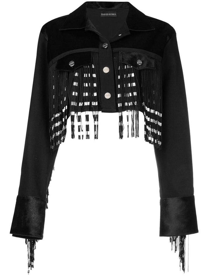 David Koma Fringed Cropped Jacket - Black
