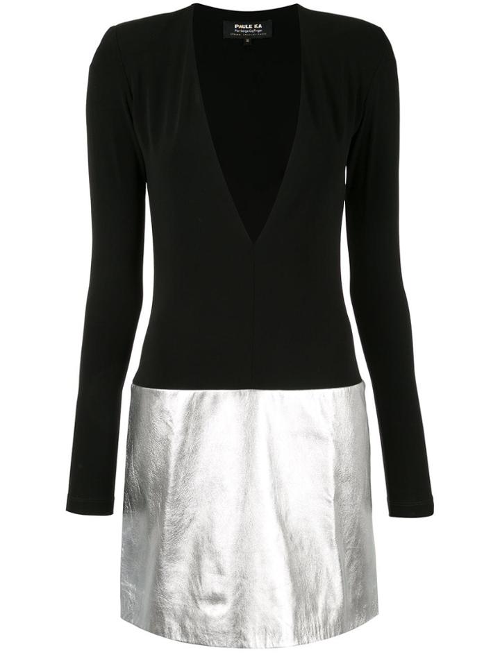 Paule Ka Deep V Mini Dress - Black