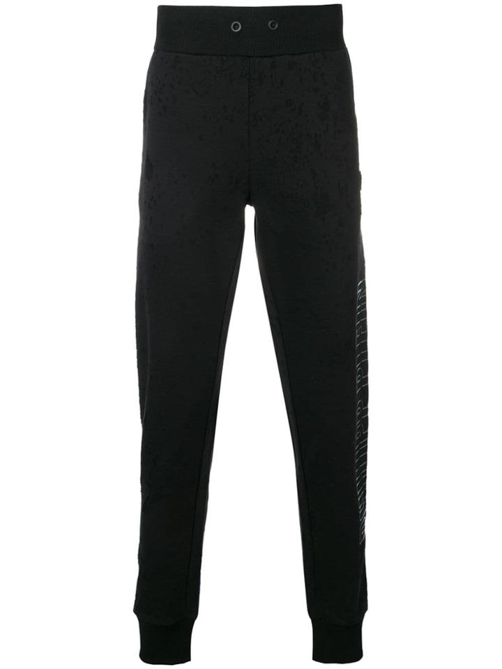 Philipp Plein Side Logo Distressed Track Pants - Black