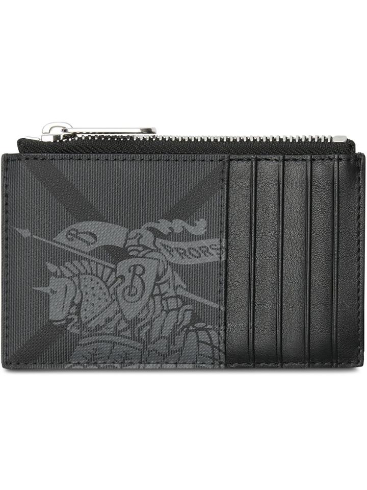 Burberry Equestrian Knight Print And Leather Zip Card Case - Grey