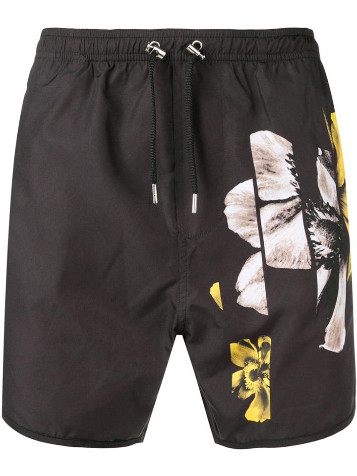 Neil Barrett Flower Print Swim Shorts - Black