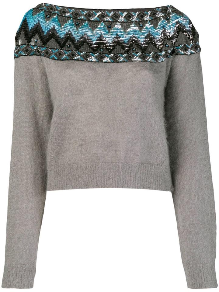 Alberta Ferretti Sequin Boat Neck Jumper - Grey