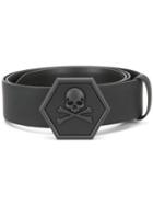 Philipp Plein Skeleton Buckle Belt, Men's, Size: 95, Black, Calf Leather