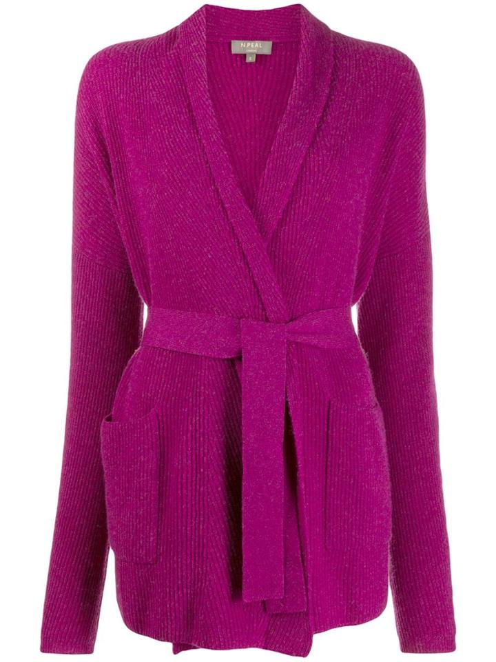 N.peal Shawl Collar Belted Cardigan - Purple