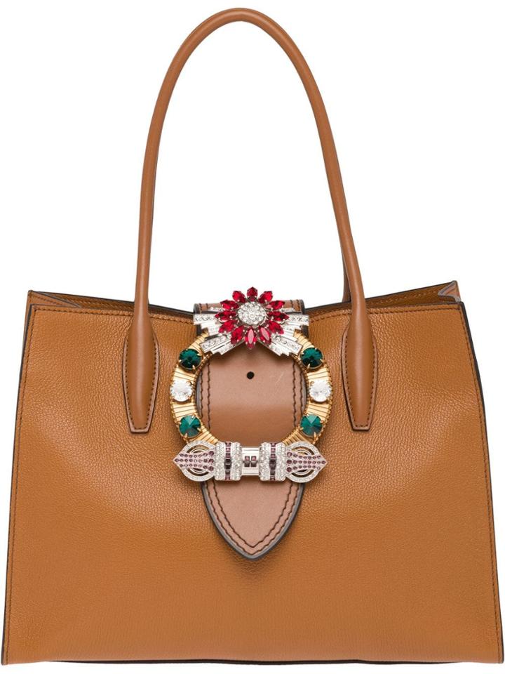 Miu Miu Madras Tote Bag - Brown