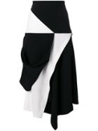 J.w.anderson - Contrast Asymmetric Skirt - Women - Polyester/triacetate - 10, Women's, Black, Polyester/triacetate