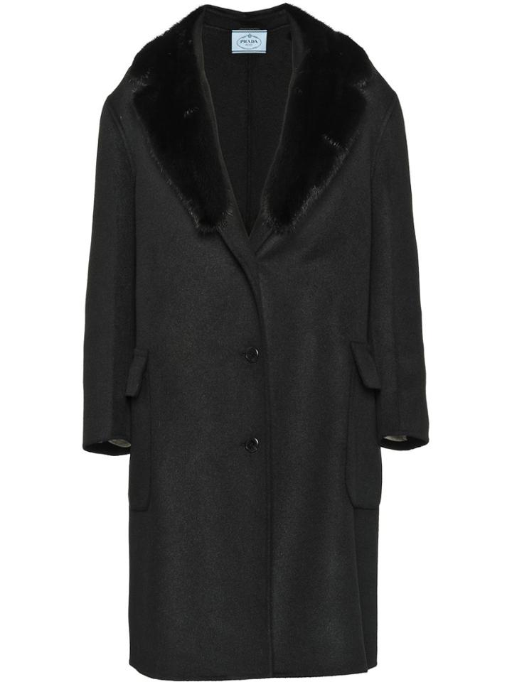 Prada Fur-trimmed Lapel Coat - Black