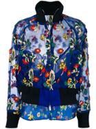 Sacai Floral Embroidered Sheer Bomber Jacket - Blue