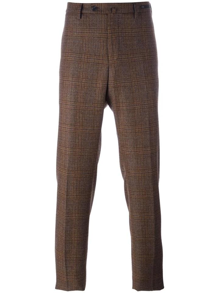 Pt01 Straight Plaid Trousers, Men's, Size: 56, Brown, Virgin Wool
