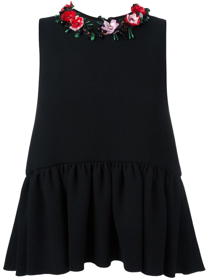Msgm Embellished Neck Peplum Top, Women's, Size: 38, Black, Polyester/wool