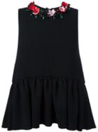 Msgm Embellished Neck Peplum Top, Women's, Size: 38, Black, Polyester/wool