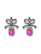 Gucci Pink Crystal Embellished Bow Earrings - Pink & Purple