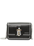 Burberry Small Studded Montage Print Leather Tb Bag - Black