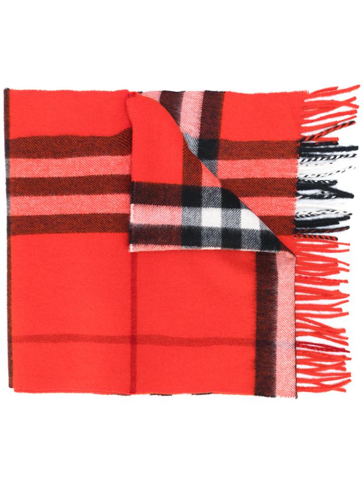 Burberry Checked Fringe Scarf - Red
