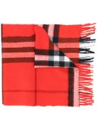 Burberry Checked Fringe Scarf - Red