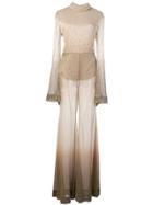 Halpern Wide Leg Lamé Jumpsuit - Neutrals