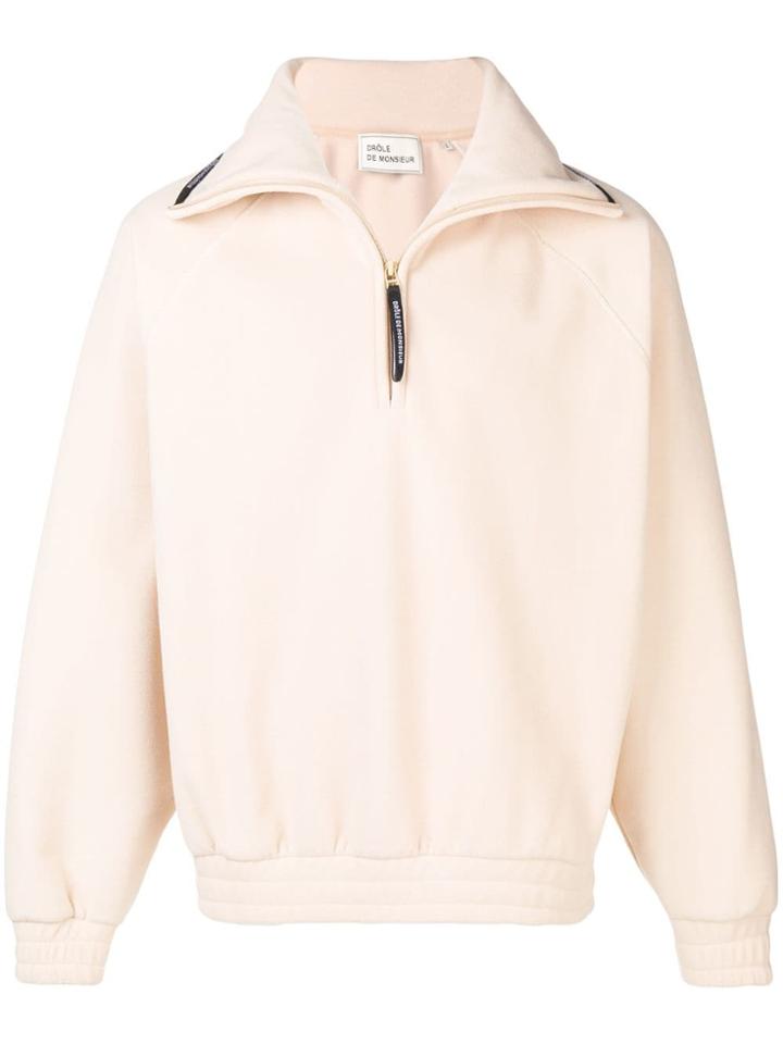 Drôle De Monsieur Zipped Neck Sweatshirt - Neutrals