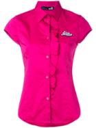 Love Moschino Ruffle Placket Blouse, Women's, Size: 44, Pink/purple, Cotton/spandex/elastane