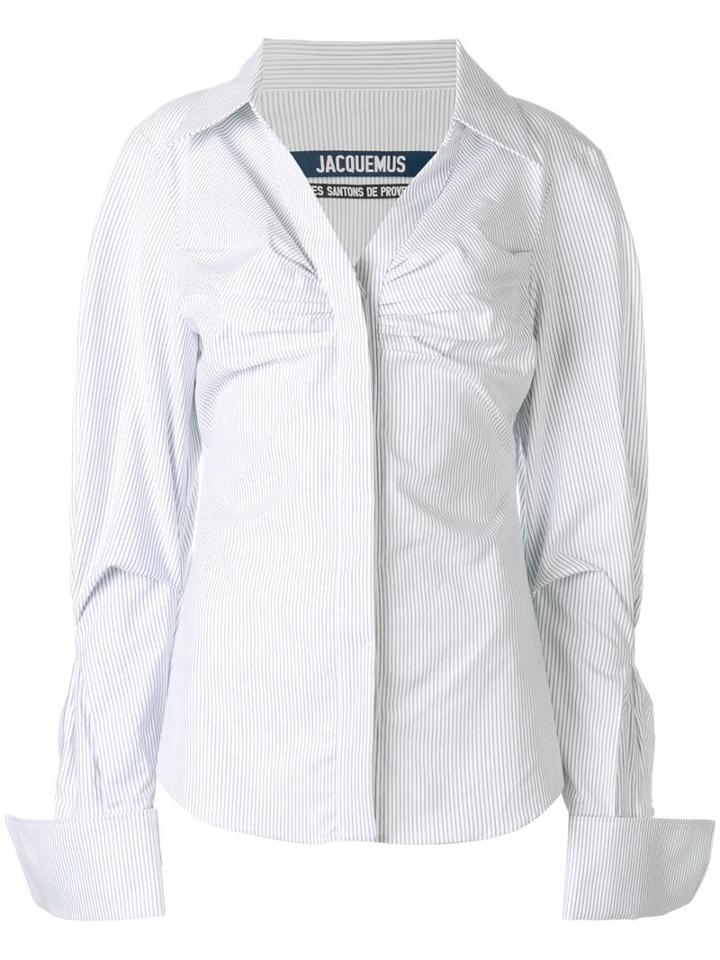 Jacquemus Gathered Striped Shirt, Size: 36, White, Cotton