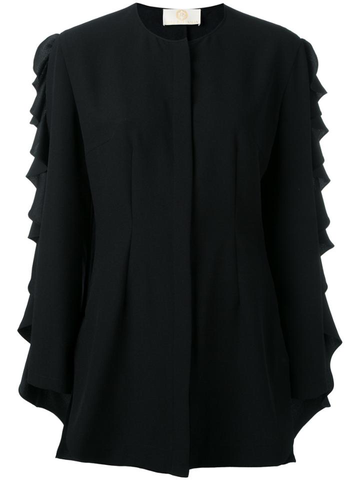 Sara Battaglia Ruffled Long Sleeved Blouse - Black