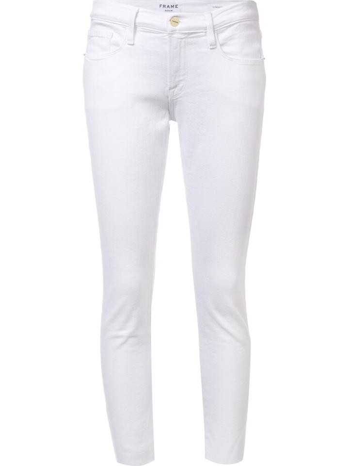 Frame Denim Raw Edge Skinny Jeans, Women's, Size: 24, White, Cotton/polyester/spandex/elastane