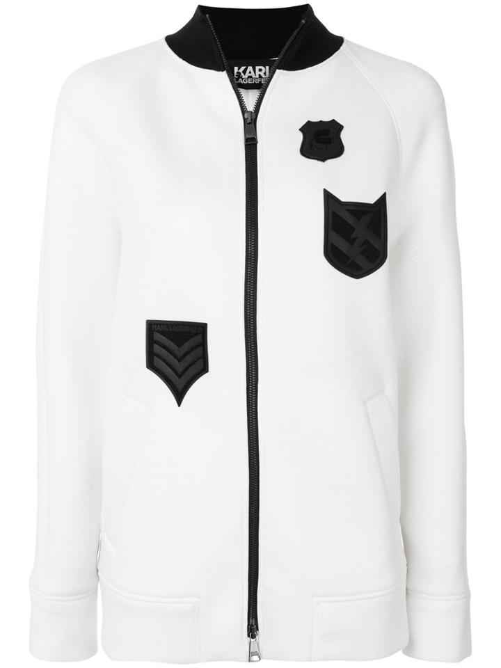 Karl Lagerfeld Patch Zipped Sweatshirt - White