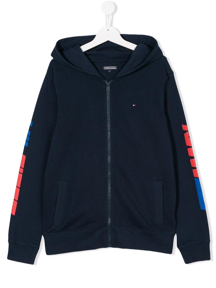 Tommy Hilfiger Junior Logo Print Zipped Hoodie - Blue
