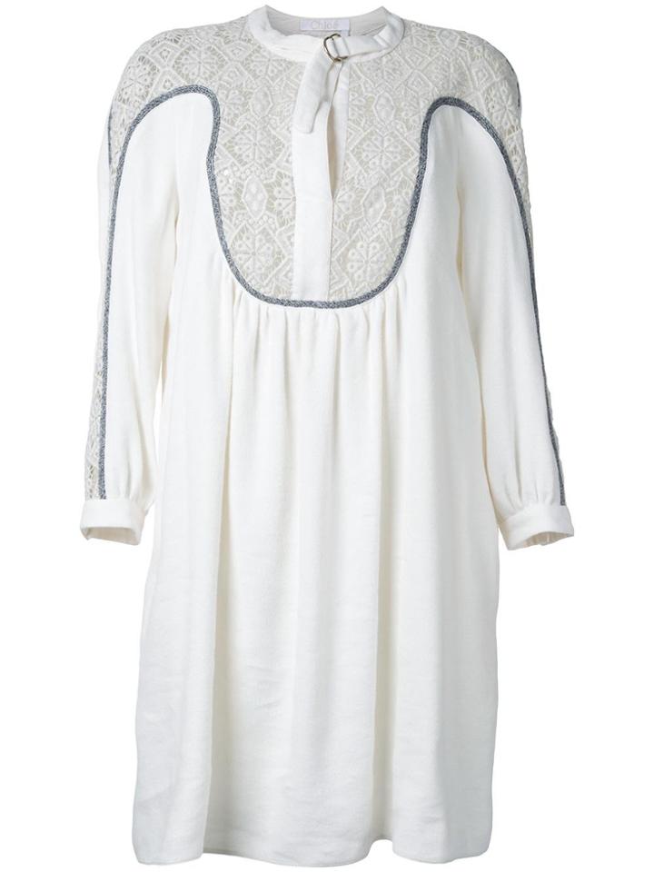 Chloé Guipure Insert Dress - White