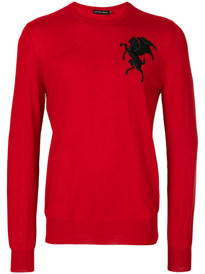 Alexander Mcqueen - Winged Lion Embroidered Jumper - Men - Silk/wool - L, Red, Silk/wool