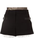 Vera Wang - Lace Layer Shorts - Women - Polyester/acetate - 6, Black, Polyester/acetate