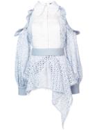 Self-portrait Cold Shoulder Broderie Anglaise Top - Blue