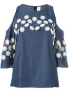 Peter Pilotto Floral Lace Cold-shoulder Blouse, Women's, Size: 12, Blue, Cotton/polyester