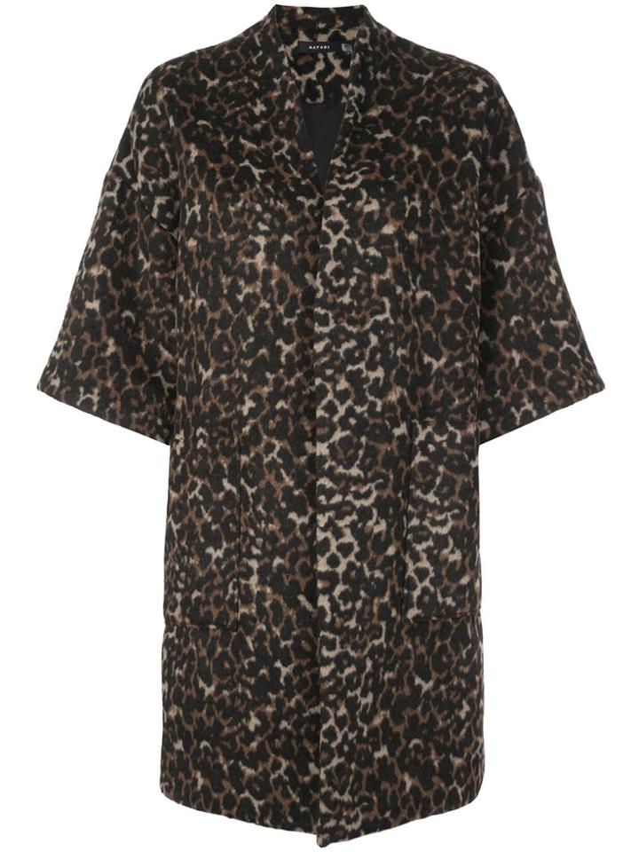 Natori Leopard Print Kimono Coat - Brown