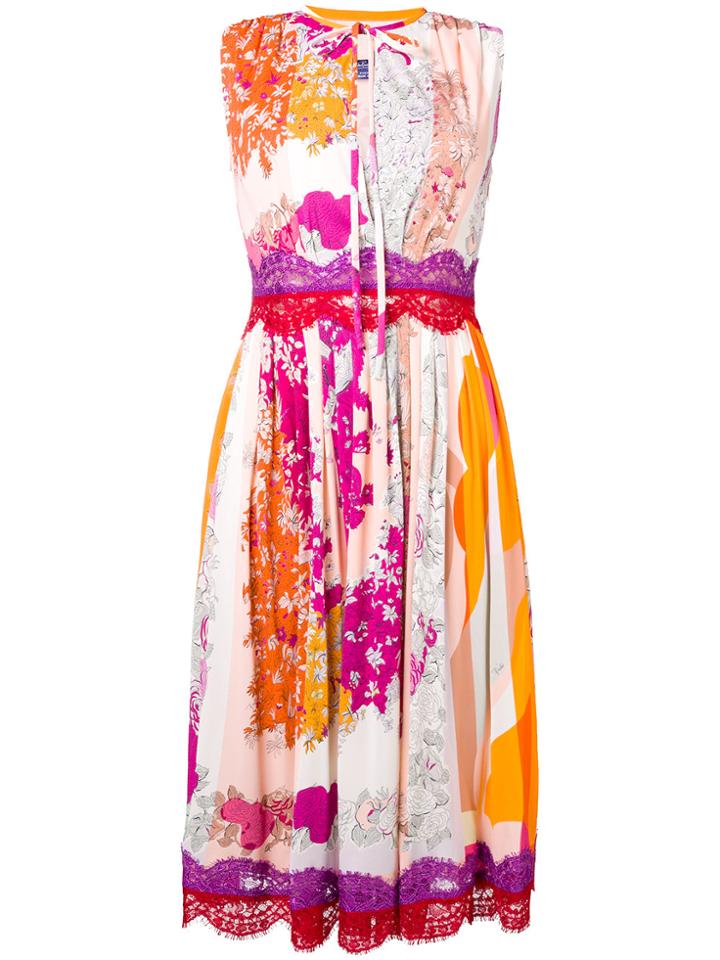 Emilio Pucci Lace Inserts Midi Dress - Yellow & Orange