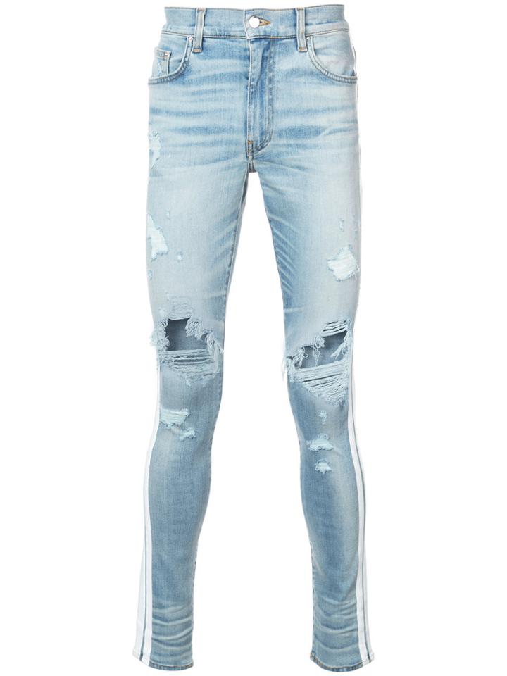Amiri Distressed Side Stripe Skinny Jeans - Blue