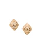 Chanel Vintage Cc Diamond Shaped Earrings - Metallic