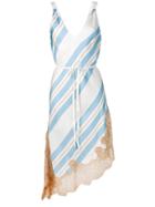 Gold Hawk Striped Asymmetric Hem Dress - White