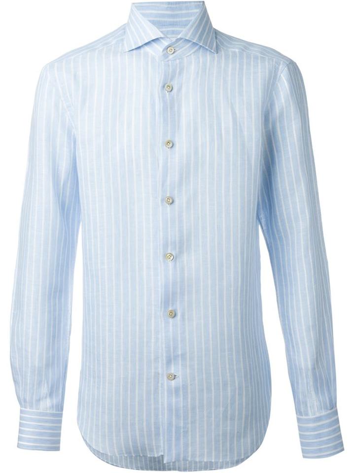 Kiton Striped Shirt, Men's, Size: 42, Blue, Linen/flax