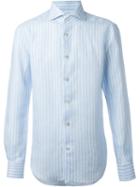 Kiton Striped Shirt, Men's, Size: 42, Blue, Linen/flax