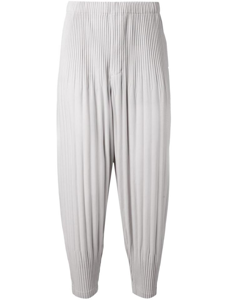 Homme Plissé Issey Miyake Cropped Pleated Trousers, Men's, Size: 3, Black, Polyester