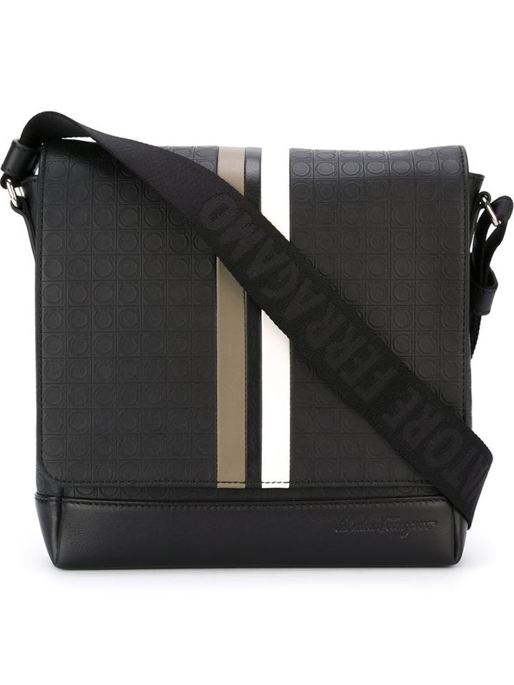 Salvatore Ferragamo Gancio Embossed Messenger Bag, Black, Leather