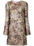 Dolce & Gabbana Floral Cloqué Dress, Women's, Size: 44, Pink/purple, Acetate/polyester/silk/spandex/elastane