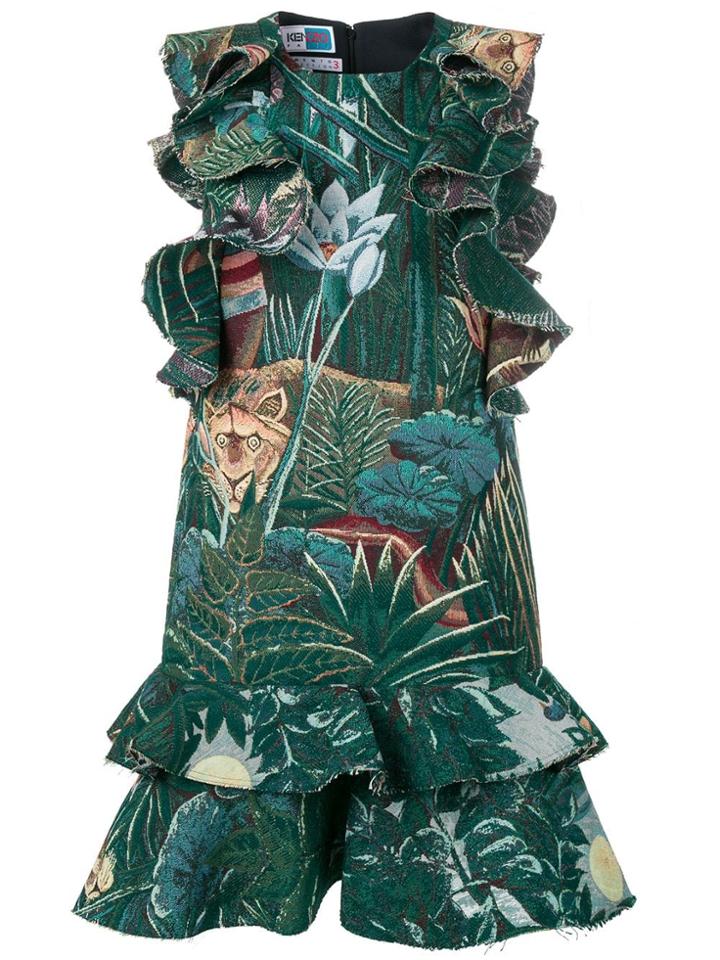 Kenzo Ruffled Jacquard Dress - Green