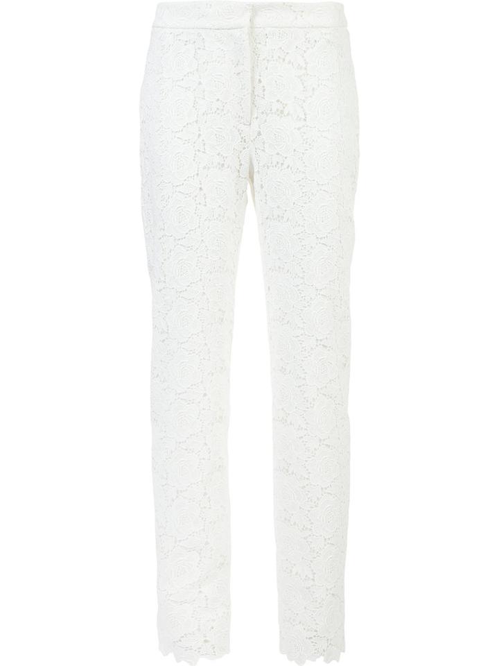 Monique Lhuillier Embroidered Slim-fit Trousers, Women's, Size: 8, White, Polyester