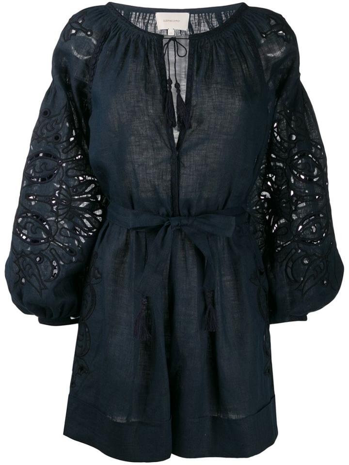 Sleeping Gypsy Embroidered Sleeve Playsuit - Blue