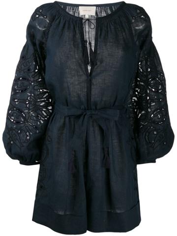 Sleeping Gypsy Embroidered Sleeve Playsuit - Blue